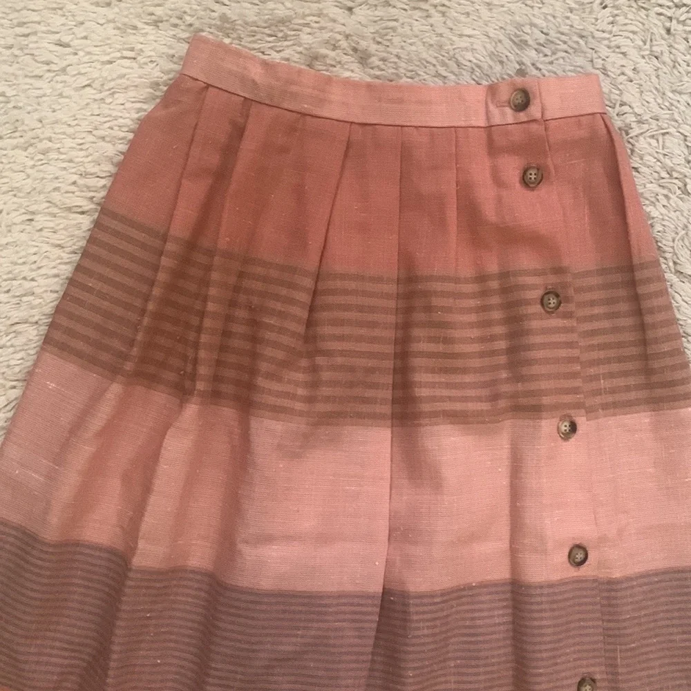 VINTAGE 80s Pastel Pink Stripe Pleated Midi Skirt